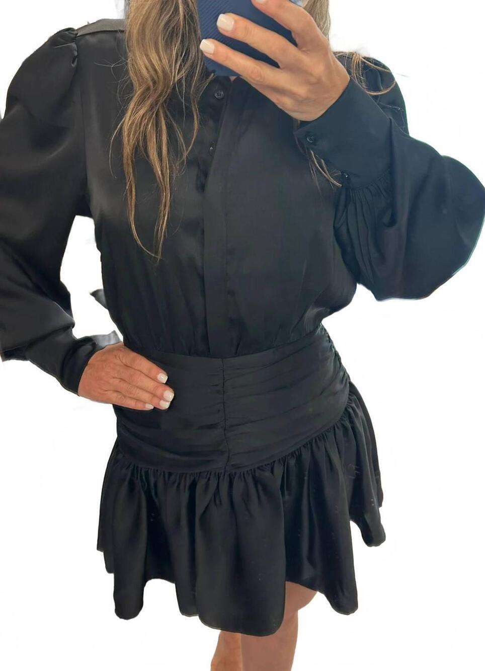 NEW ART & LOVE USA satin ruffle hem shirtdress in black